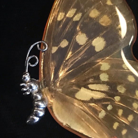 Sterling Silver Butterfly Wing incased in Resin Pendant (7 cm Total Length) - Picture 6 of 17